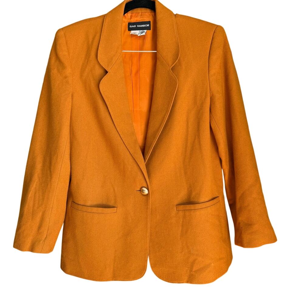 Vintage Sag Harbor Burnt Orange Single Breasted Wool Blazer Sz 12 Classic Preppy